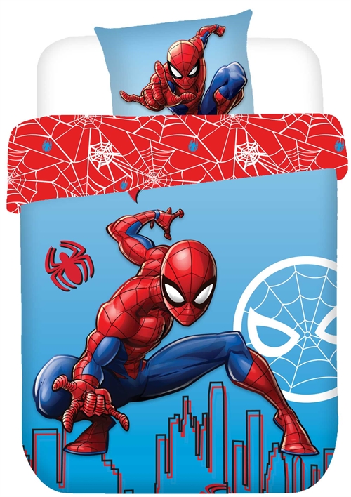 Spiderman sengetøj - 100% blødt bomuld - 140x200 cm - Spiderman vendbart sengesæt - Dynebetræk i med 2 motiver 