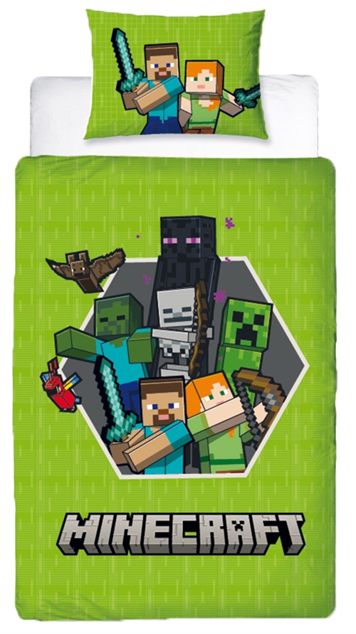 Minecraft sengetøj - 140x200 cm - Sengetøj med 2 i 1 design - 100% bomulds sengetøj